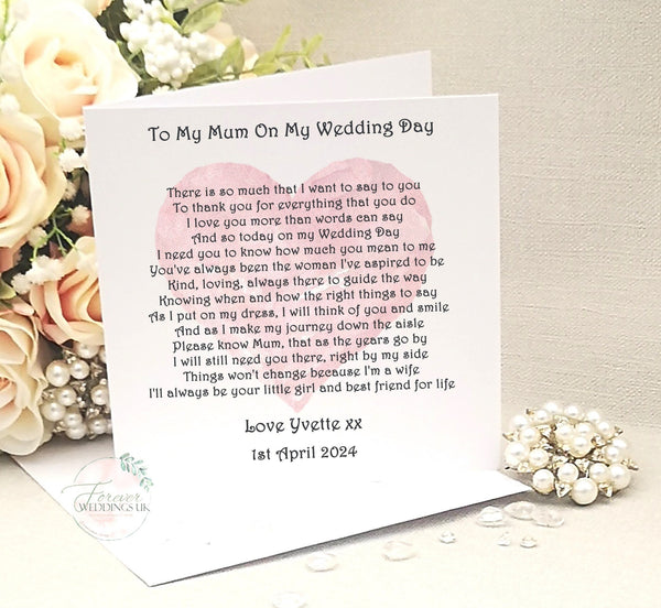 Mother of the Bride card, Mum Wedding Thank You Card from Daughter, Mother of the Bride poem, Custom wedding card, Wedding party card