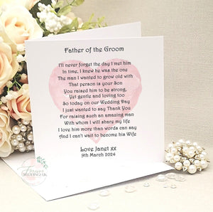 Personalised Father of the Groom, Mother of the Groom, Parents of the Groom poem card, Card from Bride, Custom Wedding, Wedding morning card