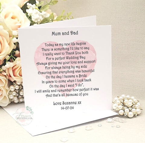 Mum and Dad Wedding Thank You Card, Mother of the Bride, Father of the Bride, Grandparents of the Bride card, Wedding card from Bride