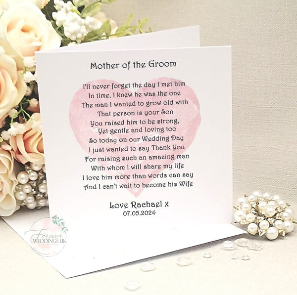 Mother of the Groom Wedding Card, Custom Card from Bride, Father, Parents of the Groom, Personalised New Mother-in-law, Mum Wedding Poem