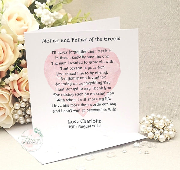 Mother of the Groom Wedding Card, Custom Card from Bride, Father, Parents of the Groom, Personalised New Mother-in-law, Mum Wedding Poem