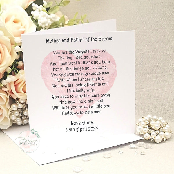 Personalised Mother of the Groom Wedding Card, Card from Bride, Parents of the Groom, Father of the Groom, Wedding Keepsake, Parent Card