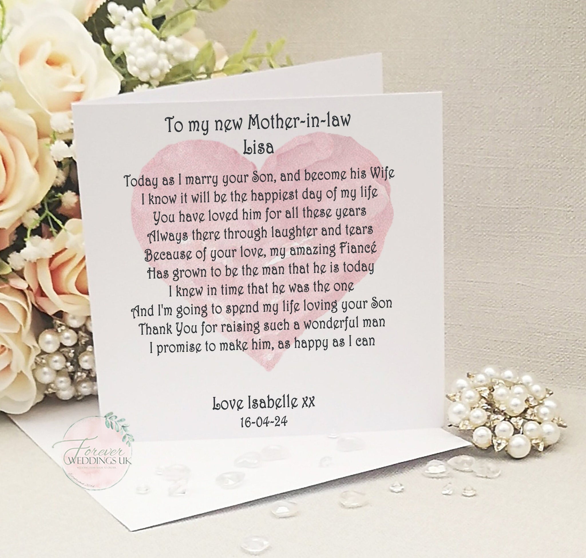 Mother of the Groom card from Bride, Parents Wedding Card, Wedding Keepsake, Parents of the Groom, Father of the Groom