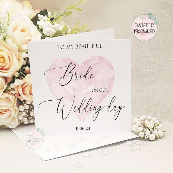 To my Bride on our Wedding day, Card from Groom, Wedding Morning Card, Watercolour Wedding Card