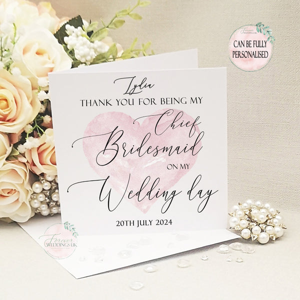 Personalised Maid of Honour Thank you Card from Bride, Bridesmaid Box Filler, Matron, Bridesmaid, Chief, Junior, Best Woman, Flower Girl,