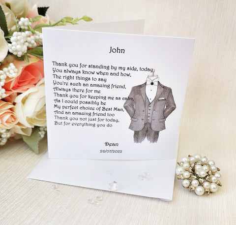 Best Man Thank You Wedding Card. A personalised card from the Groom