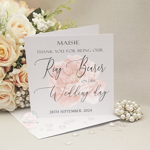 Ring Bearer Thank you Card, Personalised Wedding Card, Card from Bride, Boho Wedding, Bridal Party Card