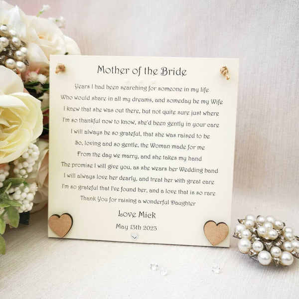 Mother of the Bride Gift, Wedding parent gift, Personalised Mother of the Bride poem gift, New Mother-in-law gift, Wedding Party Gift