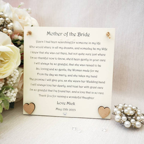 Mother of the Bride Gift, Wedding parent gift, Personalised Mother of the Bride poem gift, New Mother-in-law gift, Wedding Party Gift