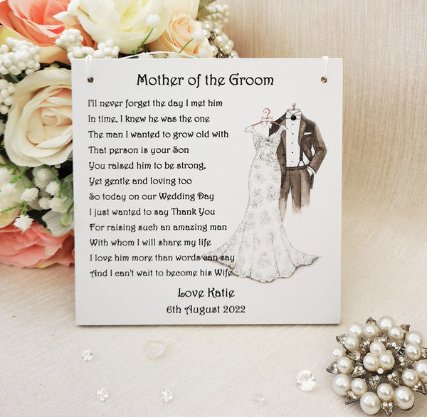 Mother and Father of the Groom Gift, Thank You Gift from Bride, Mother of Groom Gift, Hanging Wedding Poem Plaque, Wedding Keepsake