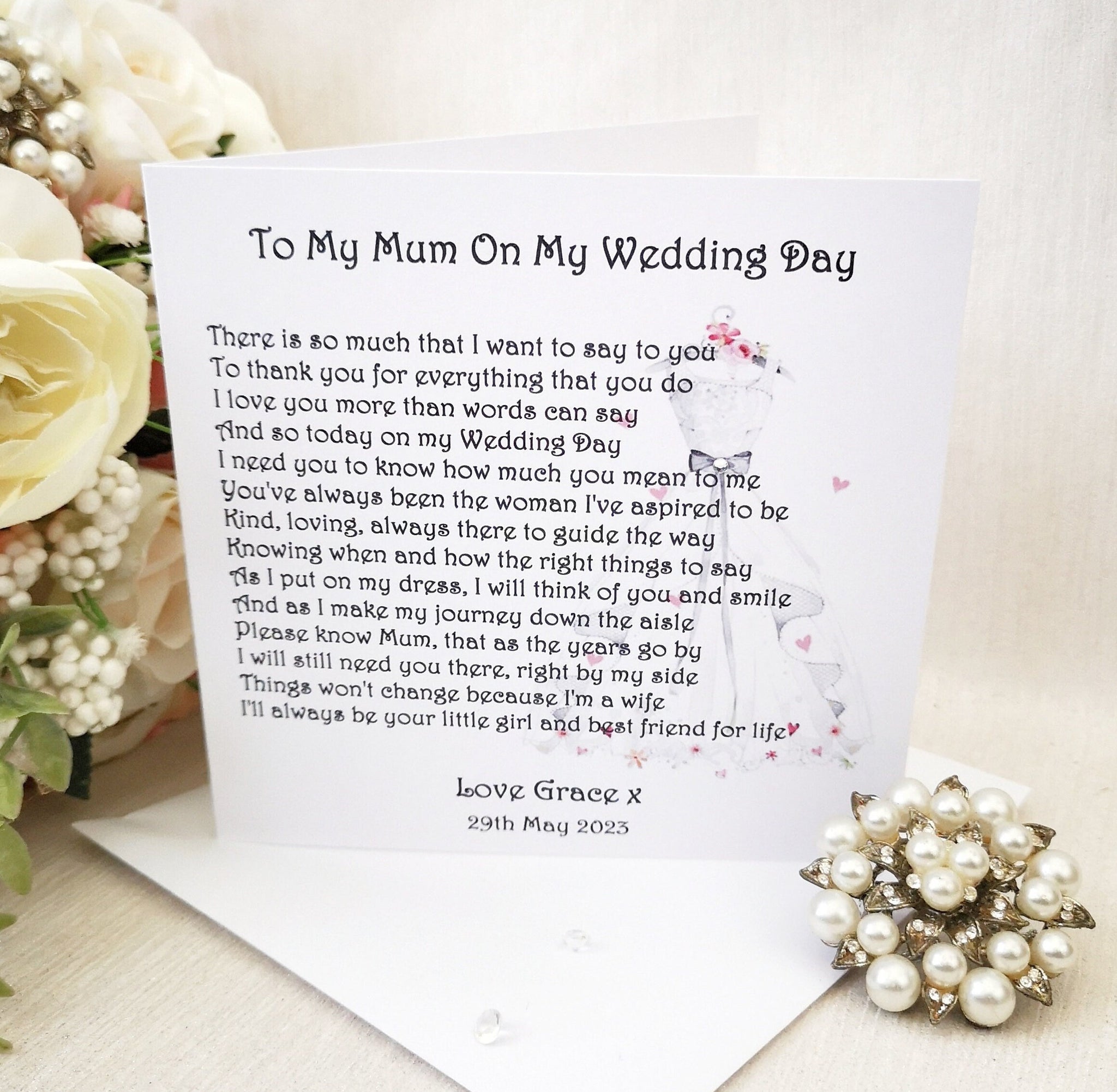 Mother of the Bride Card, Wedding day card for Mum, Wedding Party Card, Personalised Poem, Mum Wedding Thank You, Card from Bride