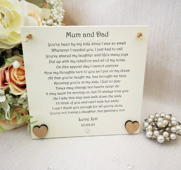 To my Mum and Dad on my wedding day, Rustic Parent wedding poem gift, Personalised Mother and Father of the Bride Thank You Gift from Bride