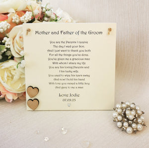 Parents of the Groom Thank You Gift, Parents Wedding Gift, Mother and Father of the Groom, Wedding Keepsake, Speeches Gift