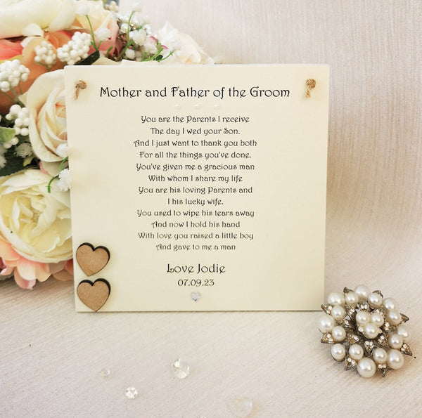 Parents of the Groom Thank You Gift, Parents Wedding Gift, Mother and Father of the Groom, Wedding Keepsake, Speeches Gift