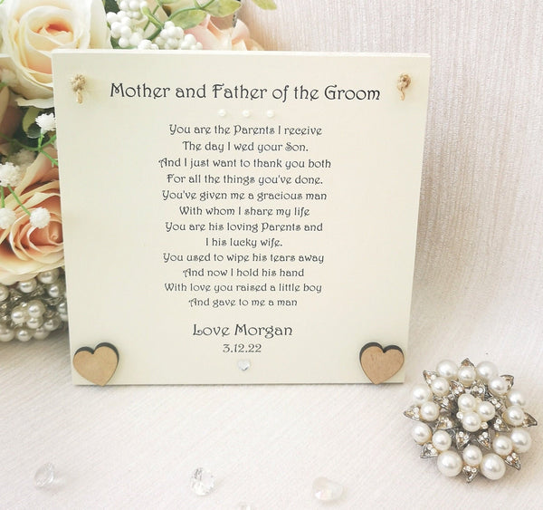 Parents of the Groom Thank You Gift, Parents Wedding Gift, Mother and Father of the Groom, Wedding Keepsake, Speeches Gift