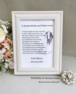 Mother and Father of the Groom Wedding thank you, Personalised Print, Parents Wedding Gift, Gift from Bride