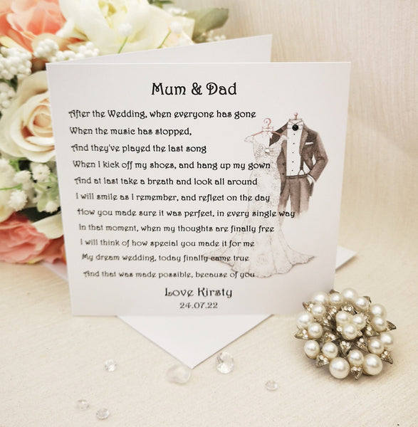 Mum and Dad Wedding Thank You Gift, Wedding Parent Gift, Mother and Father of the bride poem, Gift from Bride