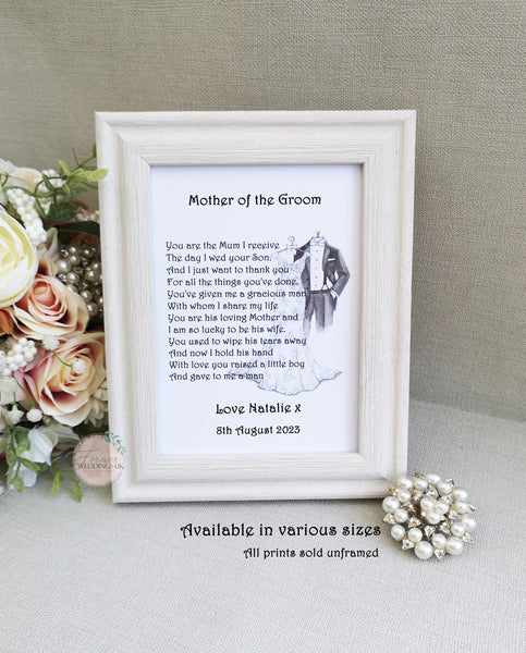 Mother of the Groom Poem Card, Personalised Wedding Day Card from the Bride, Wedding Parent Thank You, Bridal Party Card, Custom Keepsake