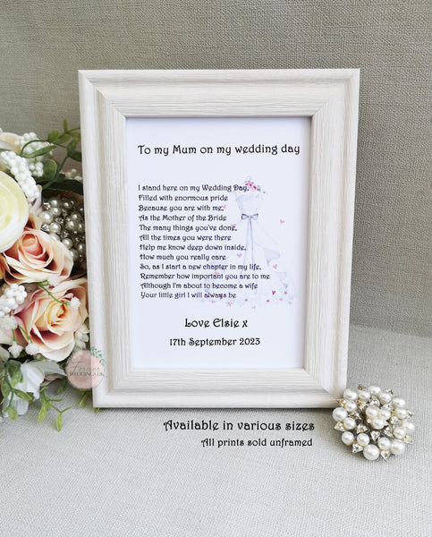 Mother of the Bride Card, Personalised To my Mum on my wedding day, Wedding poem card, Parent wedding card, Bridal Party thank you