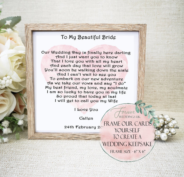 Maid of Honour Card, Personalised Wedding Thank You, Bridesmaid Cards, Large Keepsake Card, Bridal Party, Custom Wedding Card from Bride