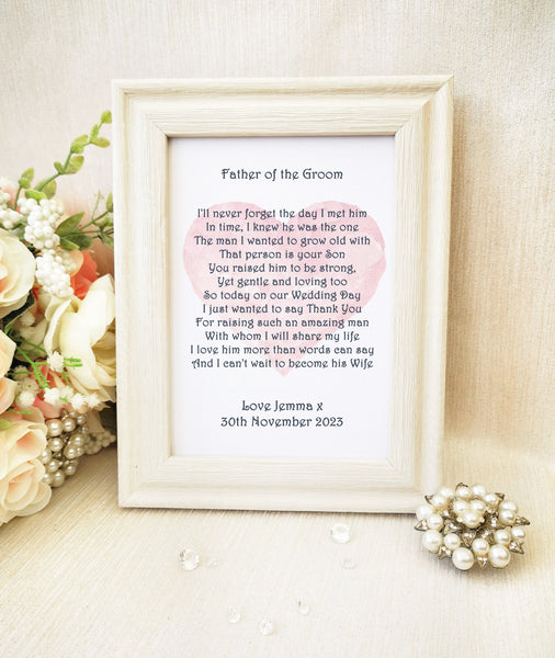 Parents of the Groom Wedding Print, Custom gift for Mother, Father, Wedding poem gift from Bride, Various sizes unframed