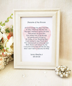 Parents of the Groom Wedding Print, Custom gift for Mother, Father, Wedding poem gift from Bride, Various sizes unframed