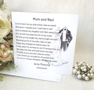 Personalised Mum and Dad Wedding Thank You Card, Mother and Father of the Bride Card, Wedding Card for Parents, Parent Poem card from Bride