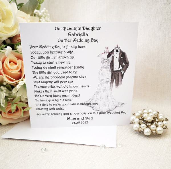 Daughter Wedding Day Gift, Personalised Bride Wedding Keepsake, Custom poem for Bride, Personalised Gift from Parents