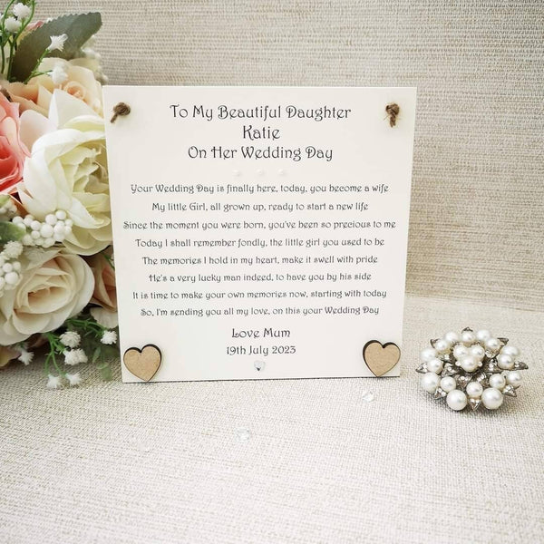 Daughter Wedding Day Gift, Personalised Bride Wedding Keepsake, Custom poem for Bride, Personalised Gift from Parents