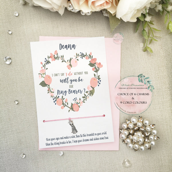 Will you our Ring Bearer Card, Wish Bracelet Gift, Personalised Bridal Party Proposal Gift, Bridesmaid Invite, Wedding Jewellery