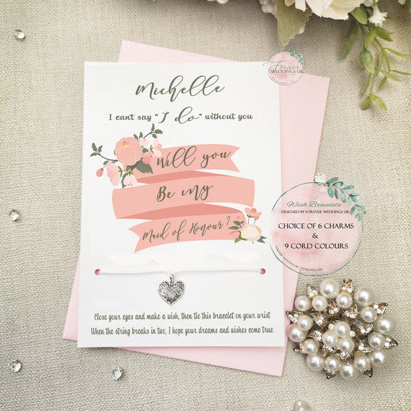 Will you be my Maid of Honour Card, Wish Bracelet Gift, Personalised Bridal Party Proposal Gift, Bridesmaid Invite, Wedding Jewellery