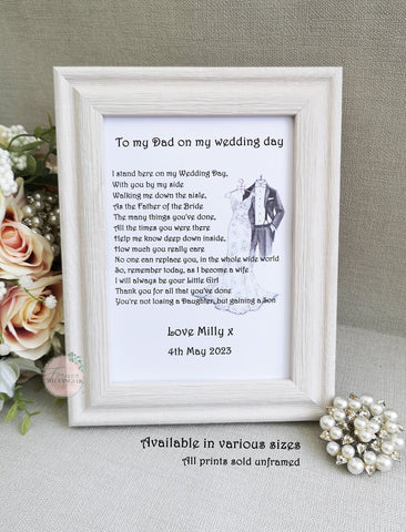 Father of the Bride Gift, To my Dad on my wedding day, Wedding Print, Gift from Bride to Dad