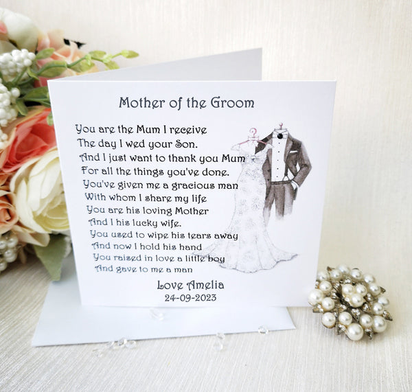 Mother of the Groom Poem Card, Personalised Wedding Day Card from the Bride, Wedding Parent Thank You, Bridal Party Card, Custom Keepsake