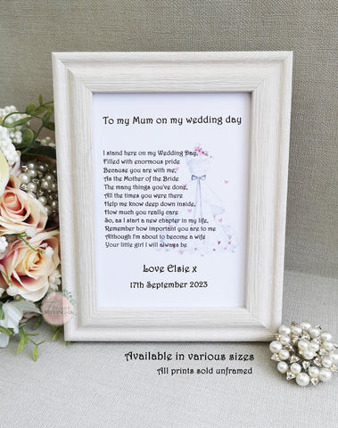 To my Mum on my Wedding Day, Mother of the Bride Poem, Mum Print Gift, Wedding Parents Gift