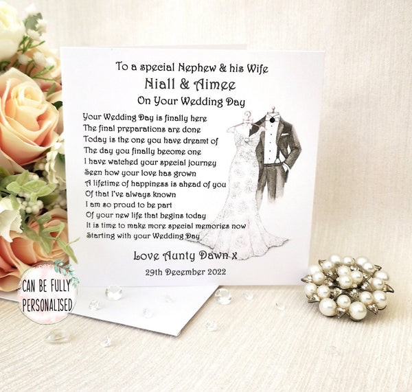 Personalised Nephew Wedding Day Card, Large Wedding Card for Bride and Groom, Mr and Mrs Poem, Wedding Keepsake, On your wedding day card,