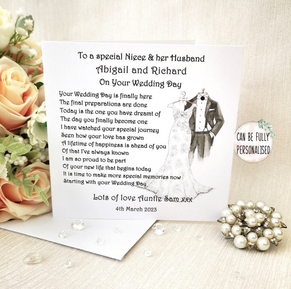 Niece Wedding Card, Personalised wedding card for my Niece, Nephew Wedding Card, Mr and Mrs Card, Wedding Keepsake, Large Wedding Poem Card