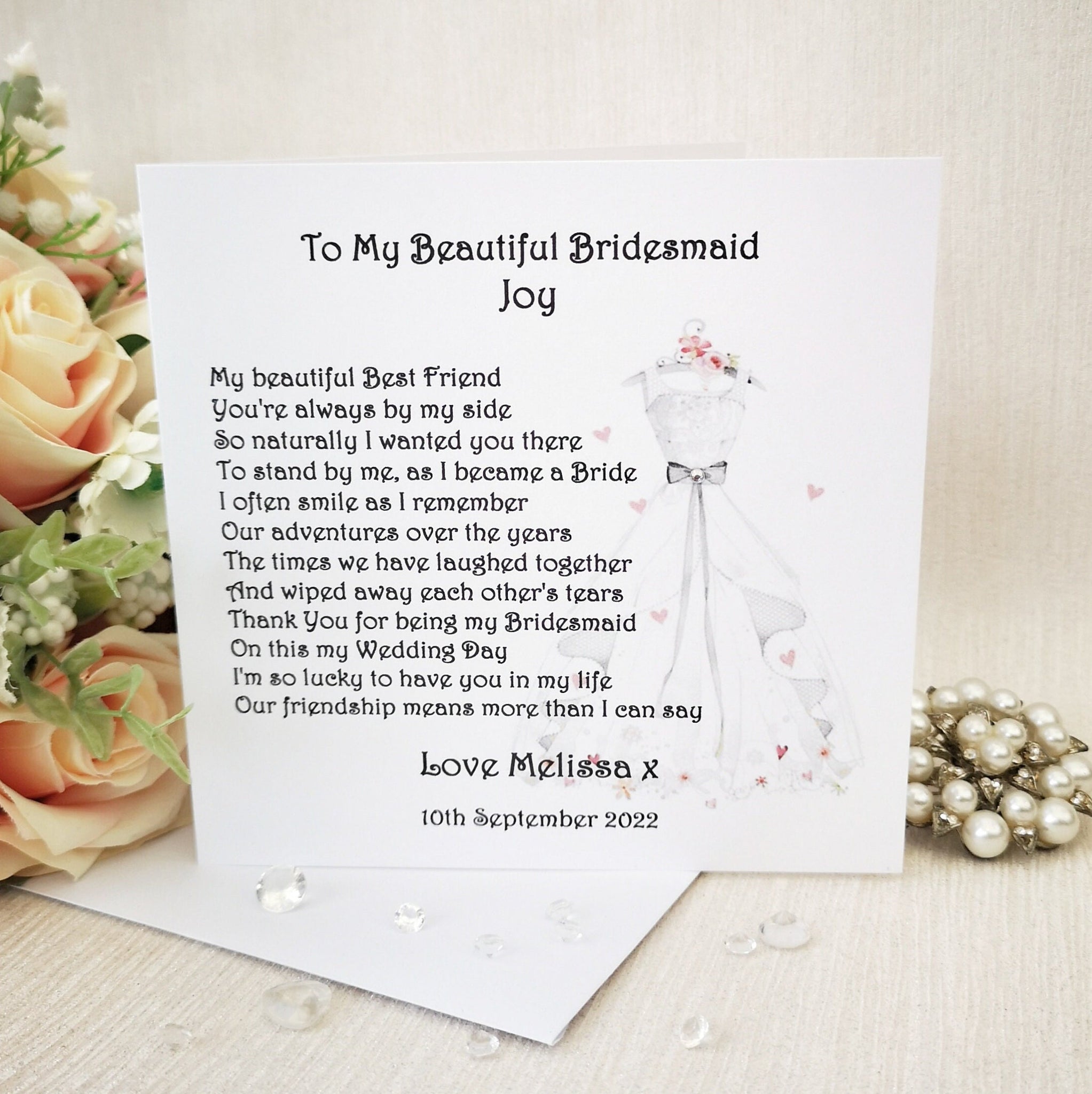 Thank you for being my Bridesmaid card, Bridesmaid Cards, Maid of Honour Card, Bridesmaid Thank You Card from the Bride, Custom Wedding Card