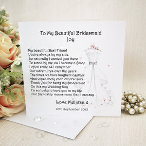 Thank you for being my Bridesmaid card, Bridesmaid Cards, Maid of Honour Card, Bridesmaid Thank You Card from the Bride, Custom Wedding Card