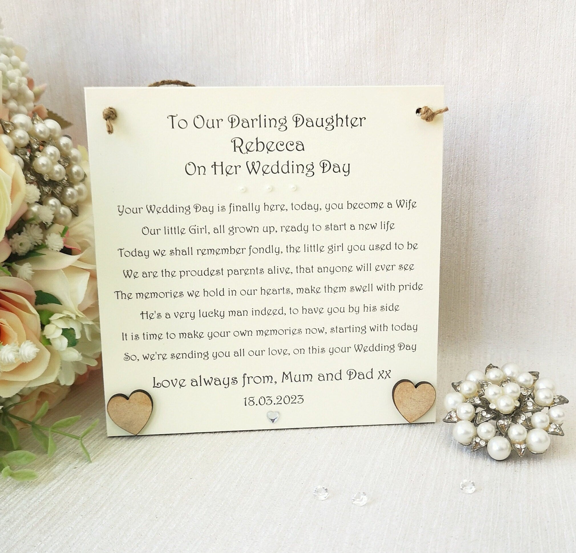 Daughter Wedding Day Gift, Personalised Bride Wedding Keepsake, Custom poem for Bride, Personalised Gift from Parents