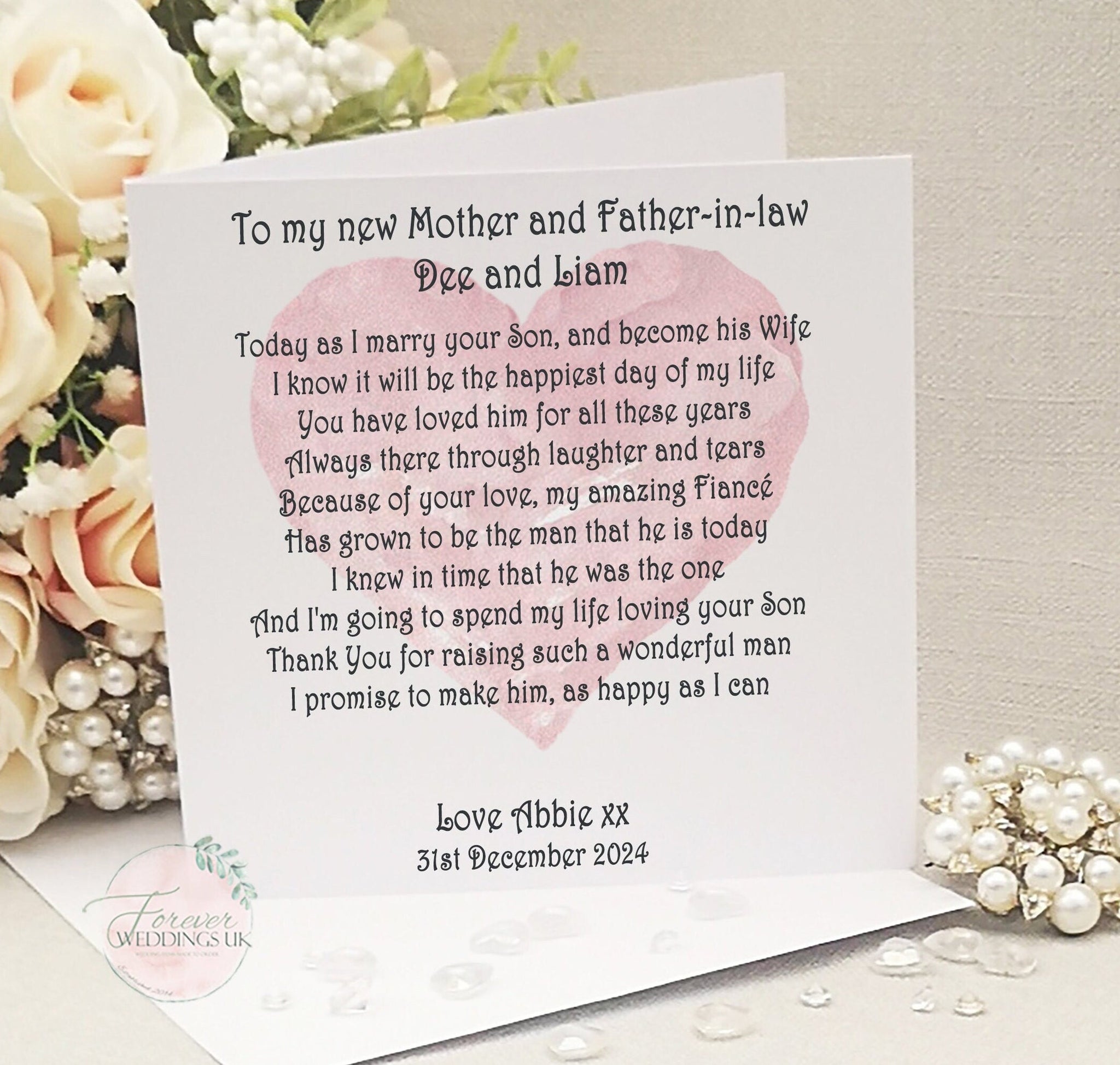 Parents of the Groom card, Parents Wedding Card, Mother of the Groom Card, Father of the Groom Card, Thank You Card, Wedding Poem Card