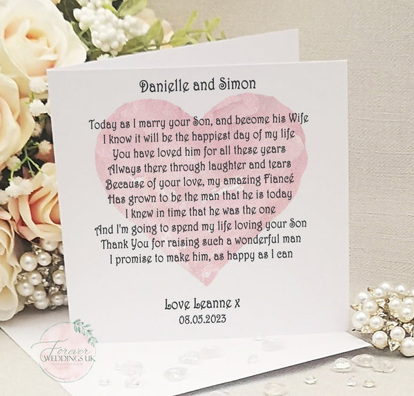 Parents of the Groom card, Parents Wedding Card, Mother of the Groom Card, Father of the Groom Card, Thank You Card, Wedding Poem Card