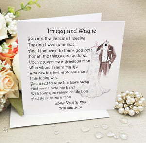 Mother and Father of the Groom Card, Wedding Poem Card, Thank You Card from Bride, Bridal Party Card, Personalised Wedding Keepsake Card