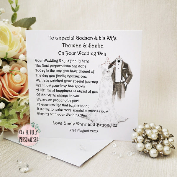 Goddaughter and her Husband Wedding Day card, Large Card for Bride and Groom, Personalised Wedding poem card, On your Wedding day card