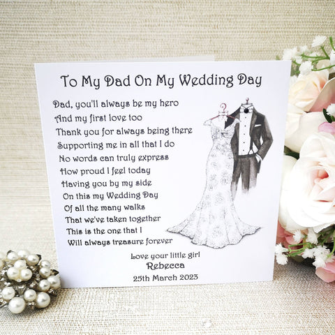 Father of the Bride Wedding Card, Personalised Father of the Bride Thank You Card, Card from Bride, Wedding Party Card, On my wedding day