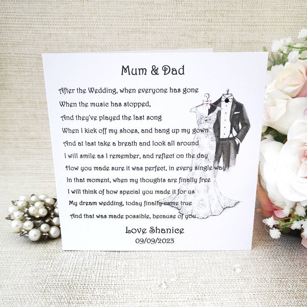 Personalised Mum and Dad Wedding Day Thank You Card, Mother and Father of the Bride from their Daughter on her Wedding Day, Parents Keepsake