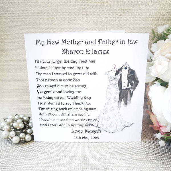 Mother of the Groom Wedding thank you card from Bride, Wedding day card, Personalised mother-in-law wedding card, Large Wedding poem card