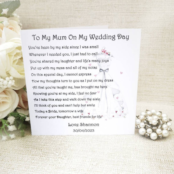 Personalised Mum and Dad Wedding Thank You Card, Mother and Father of the Bride Card, Wedding Card for Parents, Parent Poem card from Bride