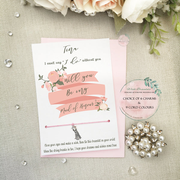 Will you be my Maid of Honour Card, Wish Bracelet Gift, Personalised Bridal Party Proposal Gift, Bridesmaid Invite, Wedding Jewellery