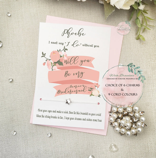 Will you be my Junior Bridesmaid Card, Wish Bracelet Gift, Personalised Bridal Party Proposal Gift, Bridesmaid Invite, Wedding Jewellery