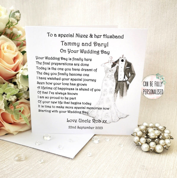 Personalised Nephew Wedding Day Card, Large Wedding Card for Bride and Groom, Mr and Mrs Poem, Wedding Keepsake, On your wedding day card,